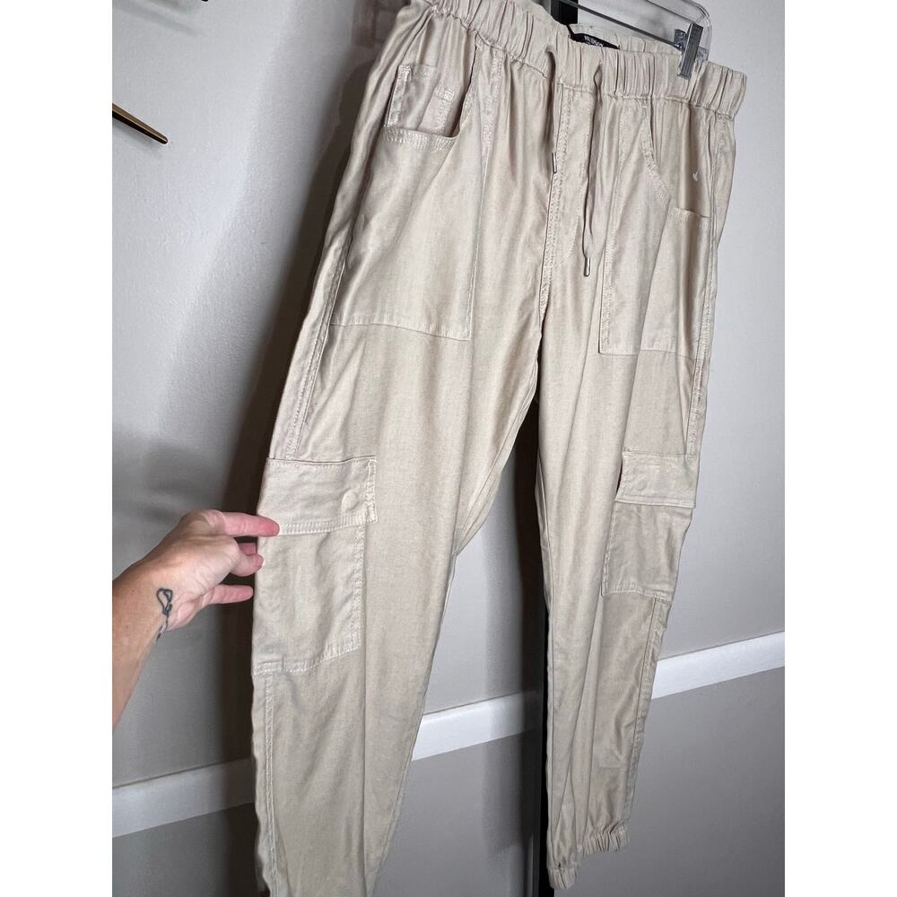 Hudson Cargo Jogger Pants Linen Lyocell Drawstring Beige Large NWT - Picture 3 of 11